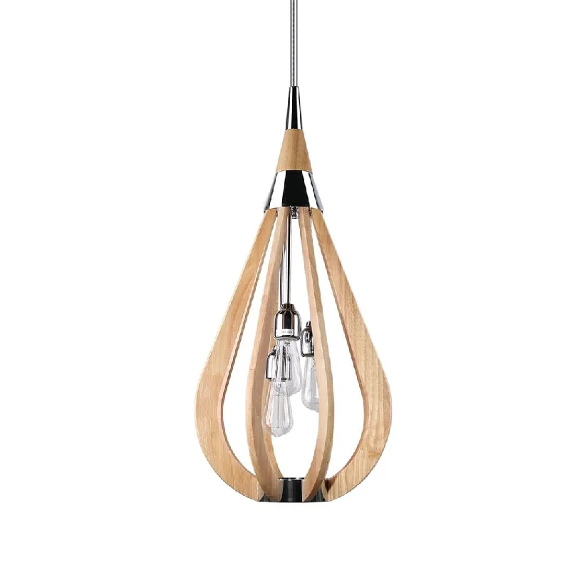 BONITO 3-Light Natural Timber Pendant Light with a tear drop shape