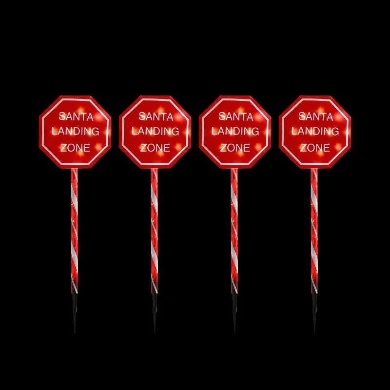 Set of 4 Santa Stop Here Connectable Stakes