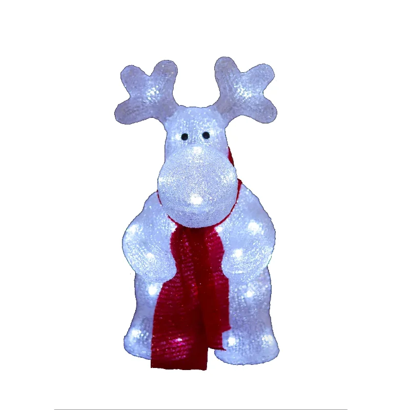 Acrylic Deer with Red Scarf - H36cm - White LED