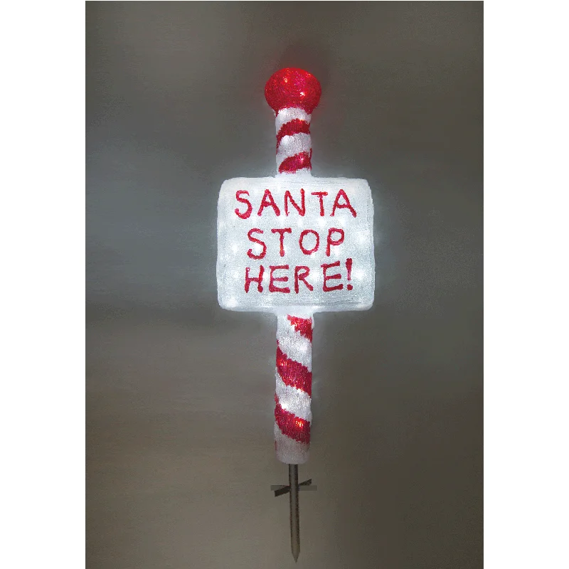 Acrylic Santa Stop Here Sign w/ Metal Floor Sticker - H100cm