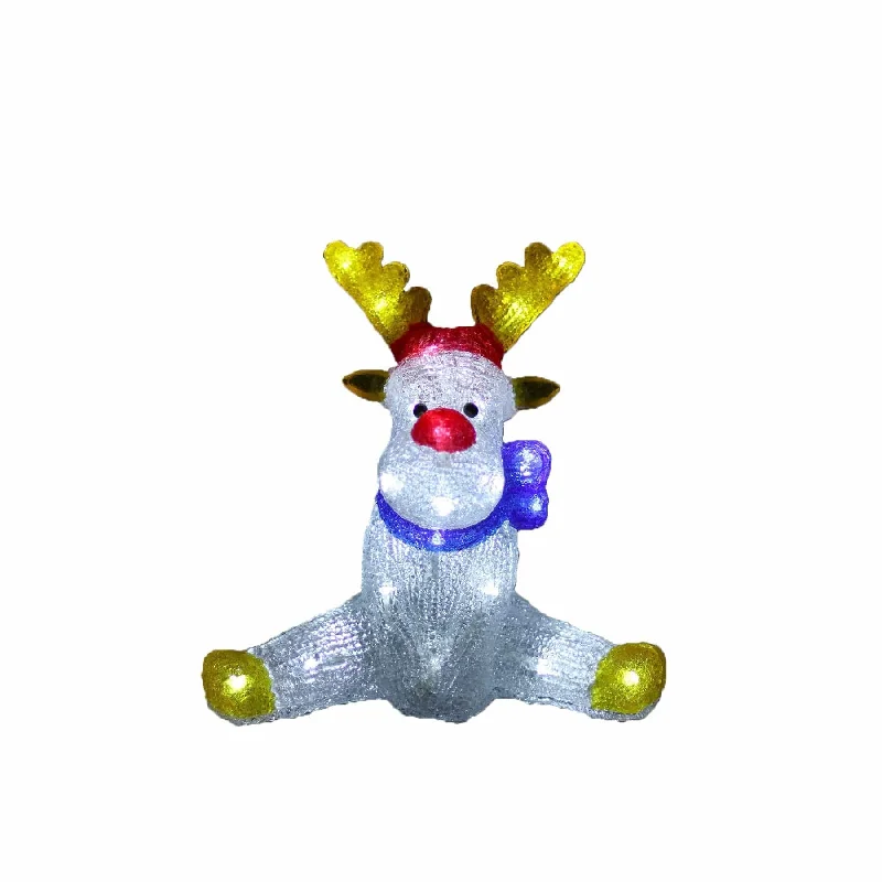 Acrylic Sitting Red Nose Reindeer - H30cm