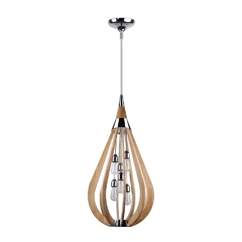 BONITO 6-Light Natural Timber Pendant Light with a tear drop shape