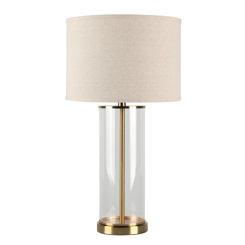 Left Bank Table Lamp - Brass w Natural Shade