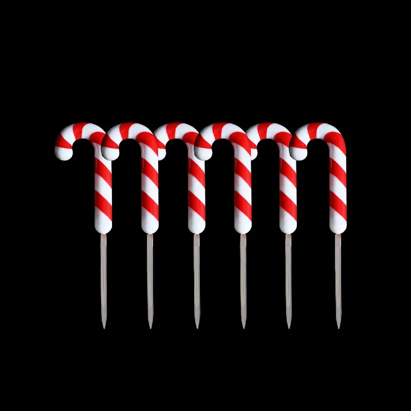 Set of 6 Dual Power LED Candy Cane Stakes