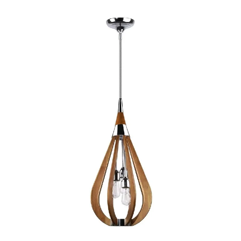 BONITO 3-Light Dark Brown Timber Pendant Light with a tear drop shape