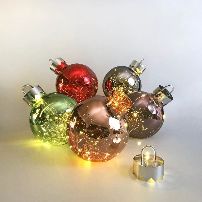 Illuminated Christmas Glass Bauble - 5 colour options