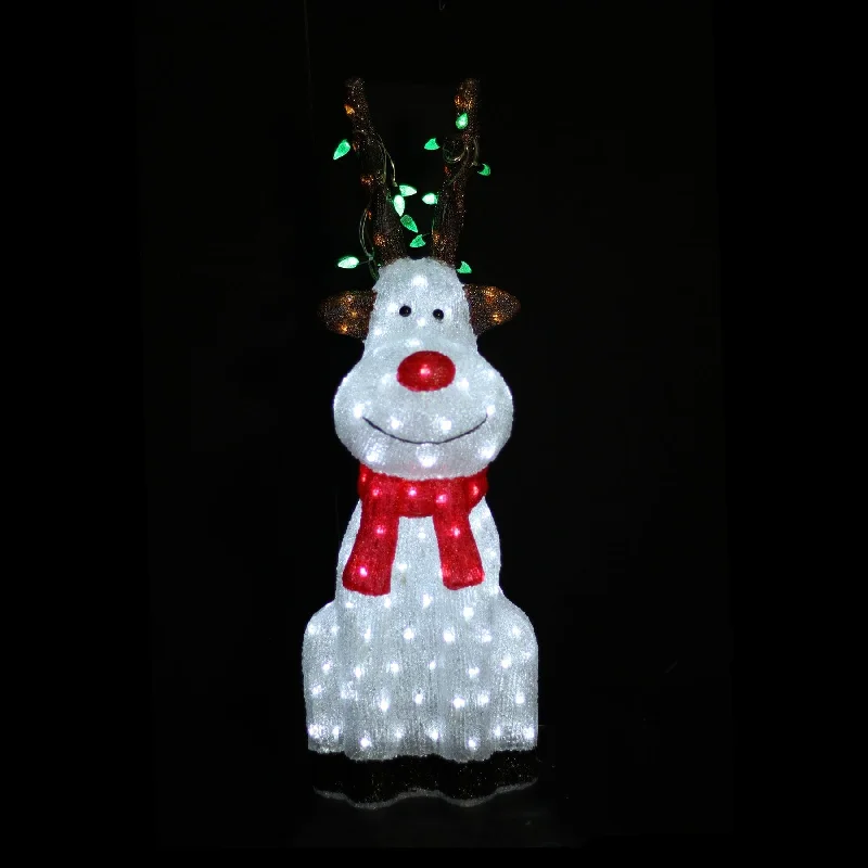 Acrylic Sitting Red Nose Reindeer with Christmas Lights - 2 Sizes