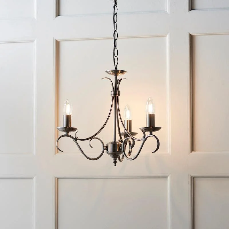 Endon Bernice Antique Silver Finish 3 Light Chandelier