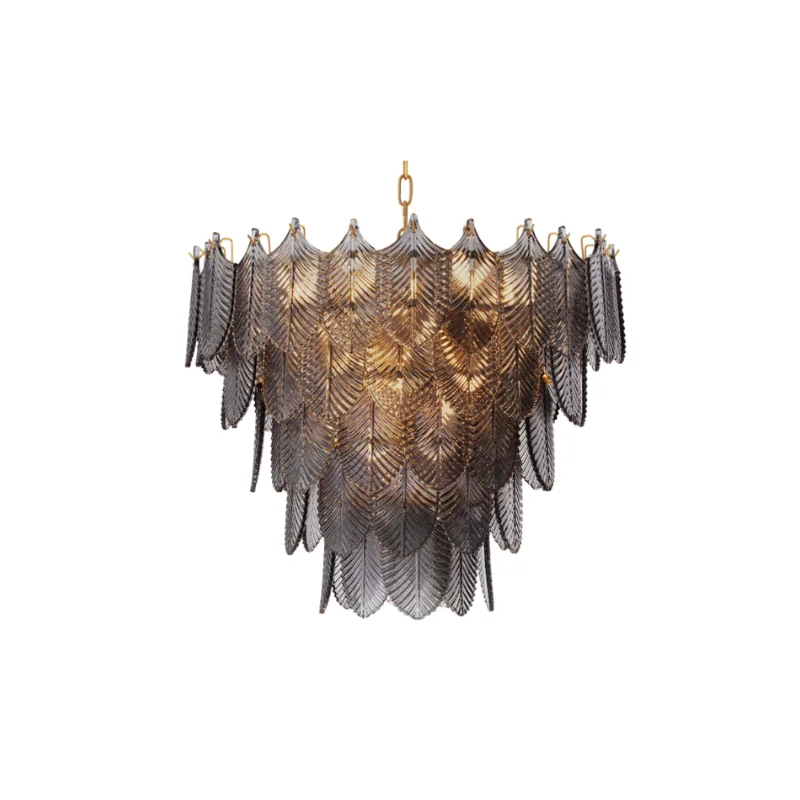 Charcoal Glass Leaf Tiered Chandelier