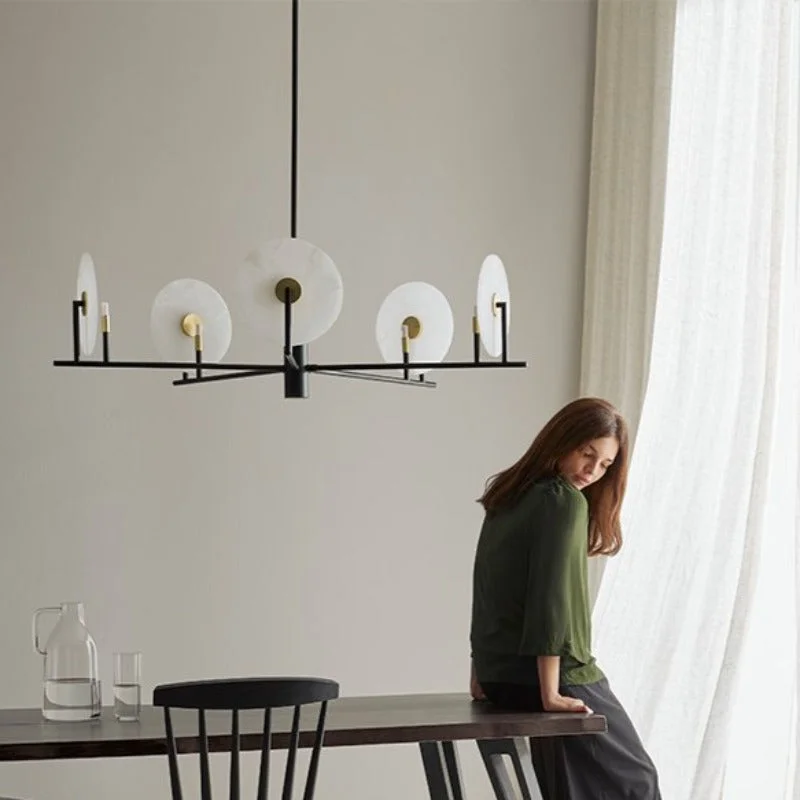 Matte Black Geometric Disc Chandelier