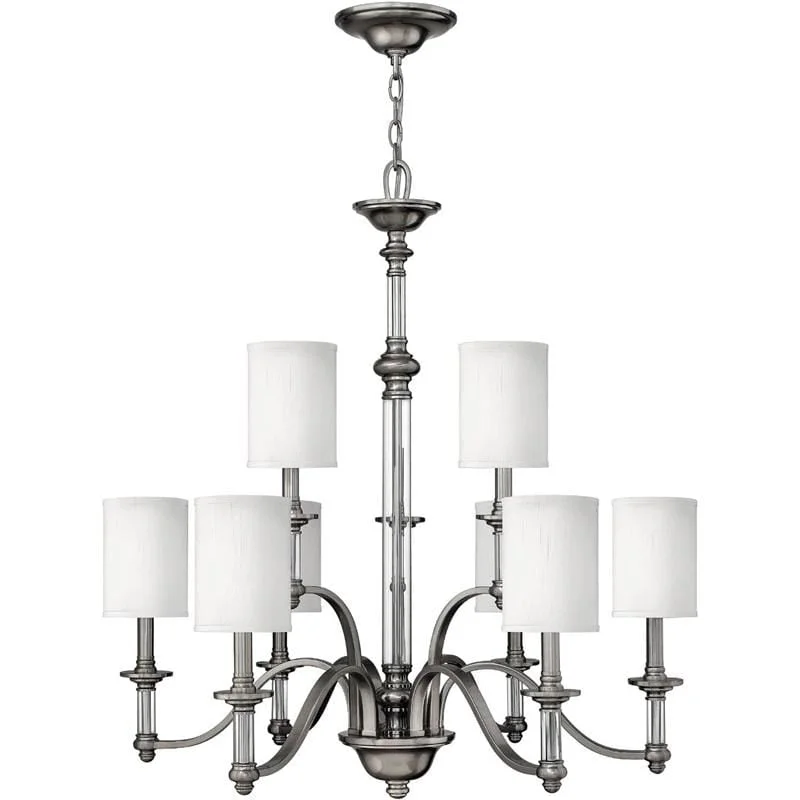 Modern Brushed Nickel & Glass Chandelier