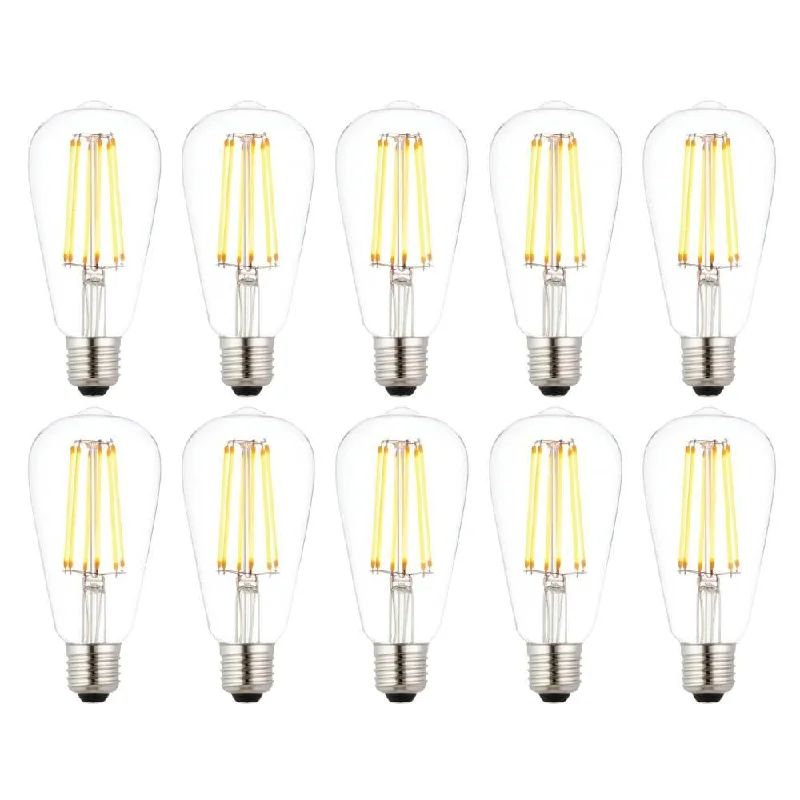 10 X E27 LED 6w Filament Clear Pear Shaped Dimmable Light Bulb