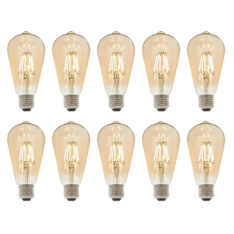 10 X E27 LED Filament Amber Pear Shaped Dimmable 6w Light Bulb