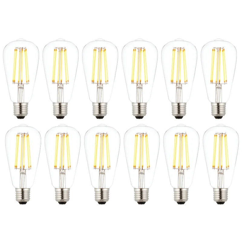 12 X E27 LED 6w Filament Clear Pear Shaped Dimmable Light Bulb