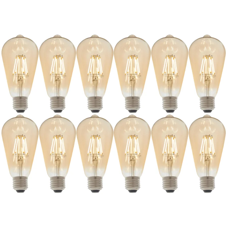 12 X E27 LED Filament Amber Pear Shaped Dimmable 6w Light Bulb