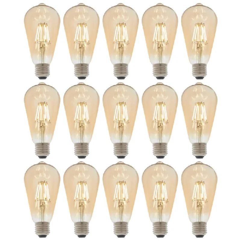 15 X E27 LED Filament Amber Pear Shaped Dimmable 6w Light Bulb