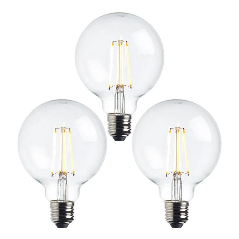 3 X E27 Warm White LED Filament Globe Light Bulb Dimmable 7W