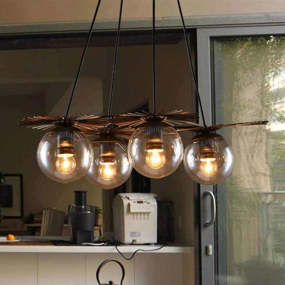 Chandeliers with Metal Frames in Bronze FinishChandeliers with Metal Frames in Bronze FinishIndustrial Coffee House Pendant Light Fixture with Amber Glass Shade - 4 Bulbs Ceiling Chandelier