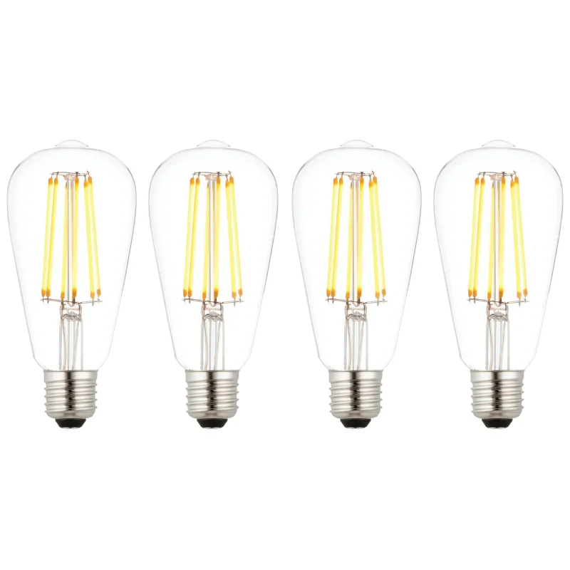 4 X E27 LED 6w Filament Clear Pear Shaped Dimmable Light Bulb