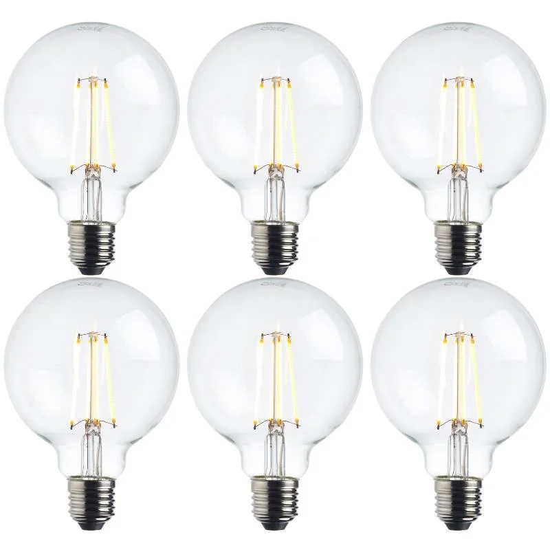 6 x E27 Warm White LED Filament Globe Light Bulb Dimmable 7W