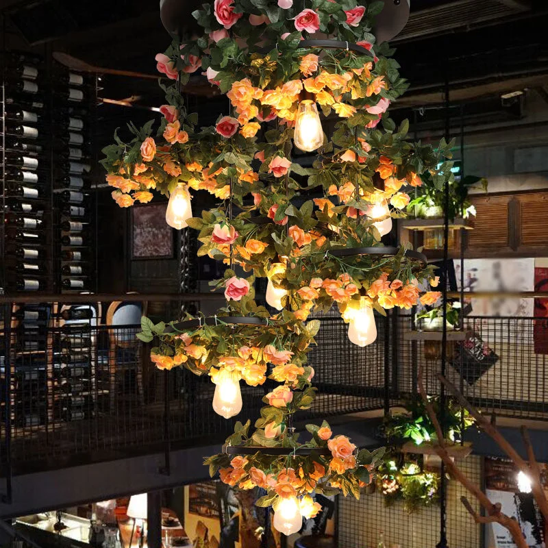 Chandeliers with Frosted Glass for a Softer Light DiffusionChandeliers with Frosted Glass for a Softer Light DiffusionBlack Iron Flower Pendant Chandelier - 7 Lights Warehouse Open Bulb Down Lighting