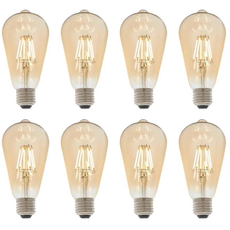 8 X E27 LED Filament Amber Pear Shaped Dimmable 6w Light Bulb