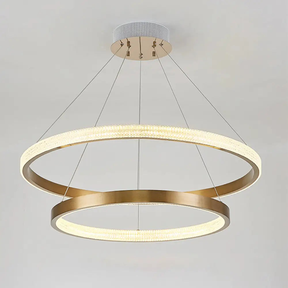 Chandeliers with Frosted Glass for a Softer Light DiffusionChandeliers with Frosted Glass for a Softer Light DiffusionPostmodern Aluminum LED Chandelier with Gold Finish - 2/3 Tiered Hoop Pendant Light