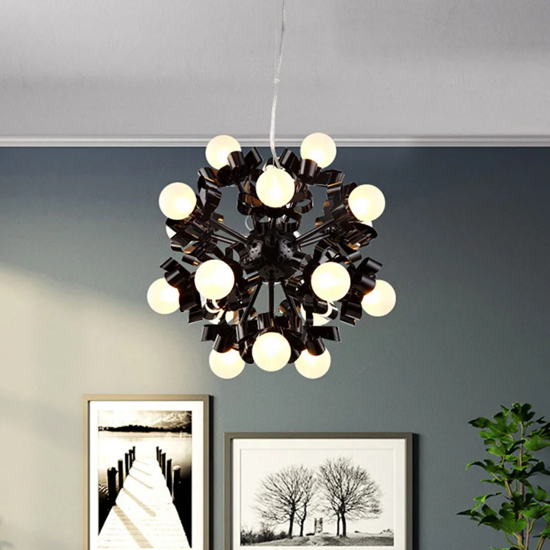 Chandeliers with Murano Glass for a High - End Artistic TouchChandeliers with Murano Glass for a High - End Artistic TouchBlack Starburst Chandelier Loft Style- 18 Head Metal Pendant with Frosted Glass Shade for Bedroom Ceiling