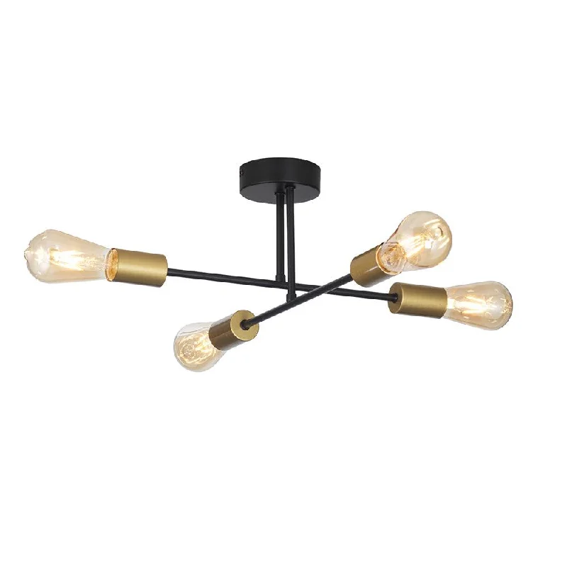 Chanin 4 Light Black & Gold Ceiling Semi Flush