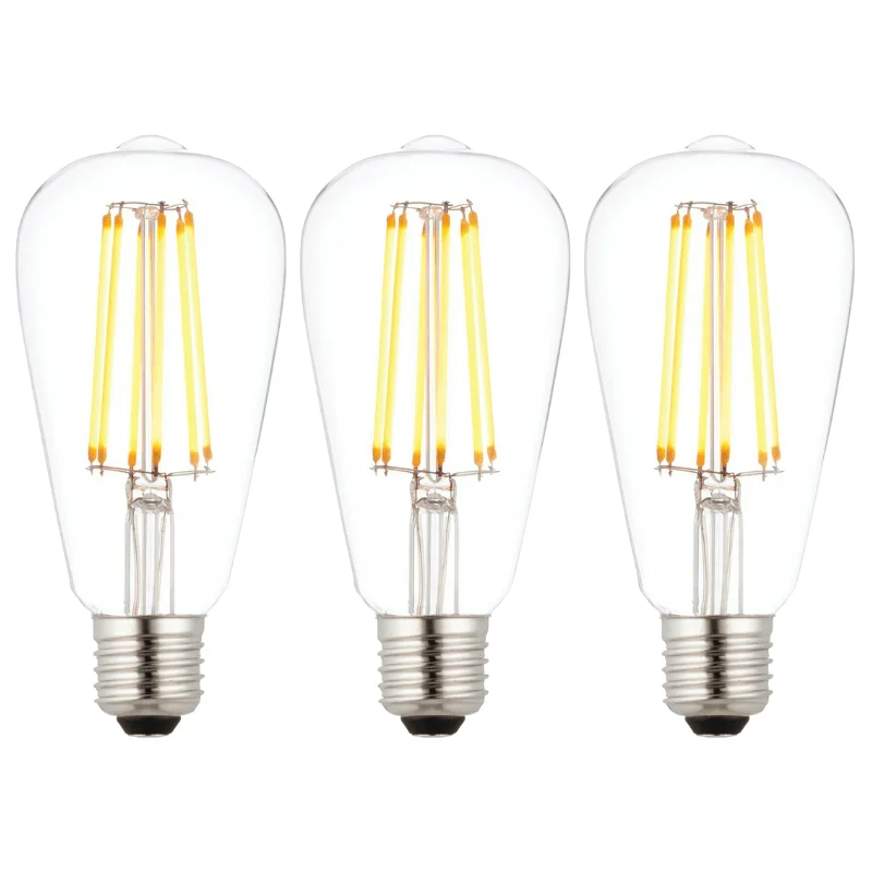 3 X E27 LED 6w Filament Clear Pear Shaped Dimmable Light Bulb