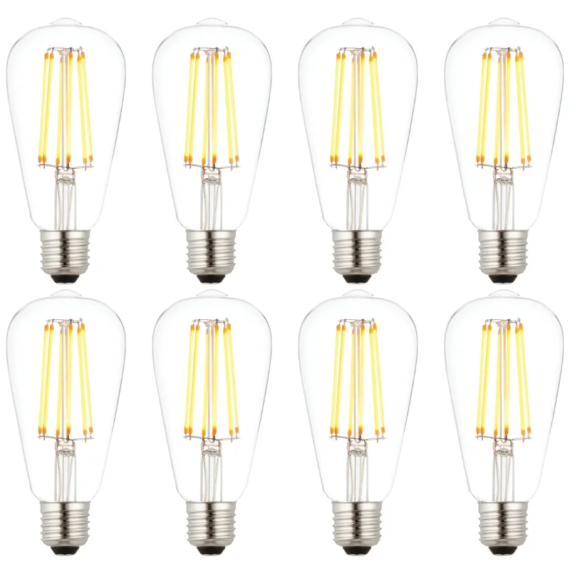 8 X E27 LED 6w Filament Clear Pear Shaped Dimmable Light Bulb