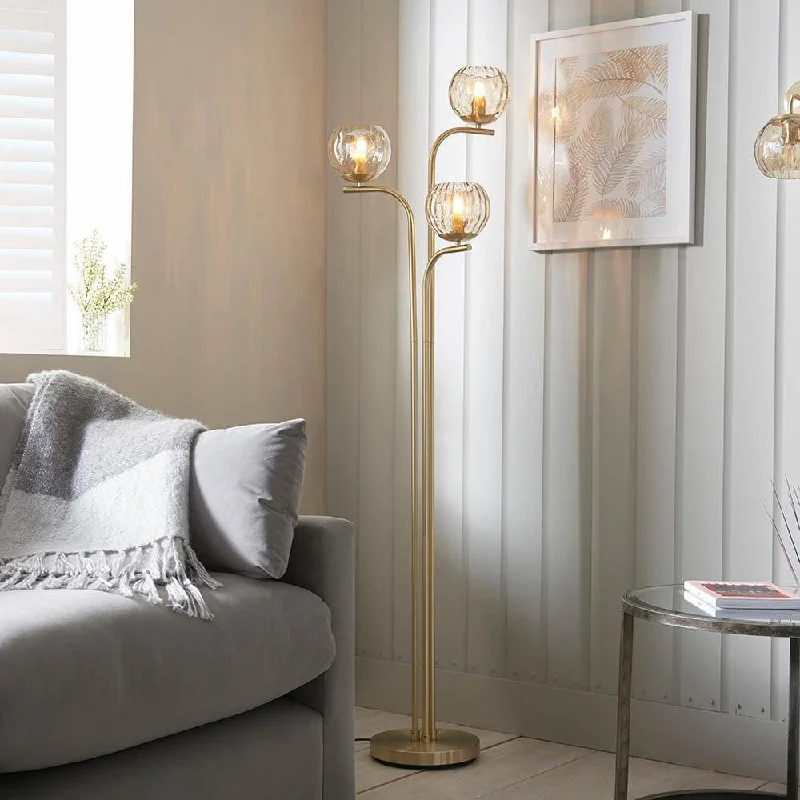 Dimple 3 Light Brass Floor Lamp