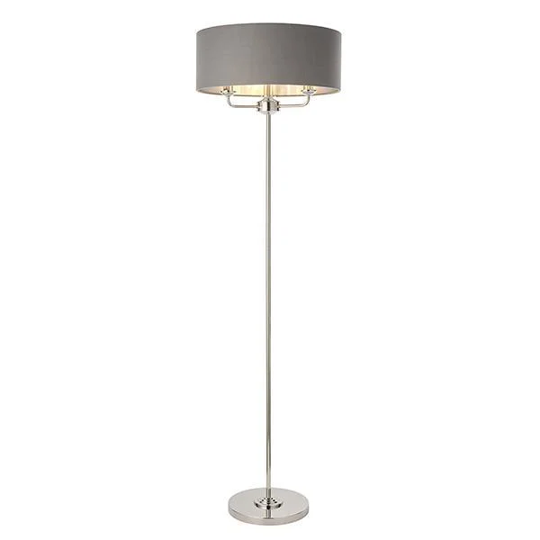 Endon Highclere Bright Nickel Floor Lamp - Charcoal Shade