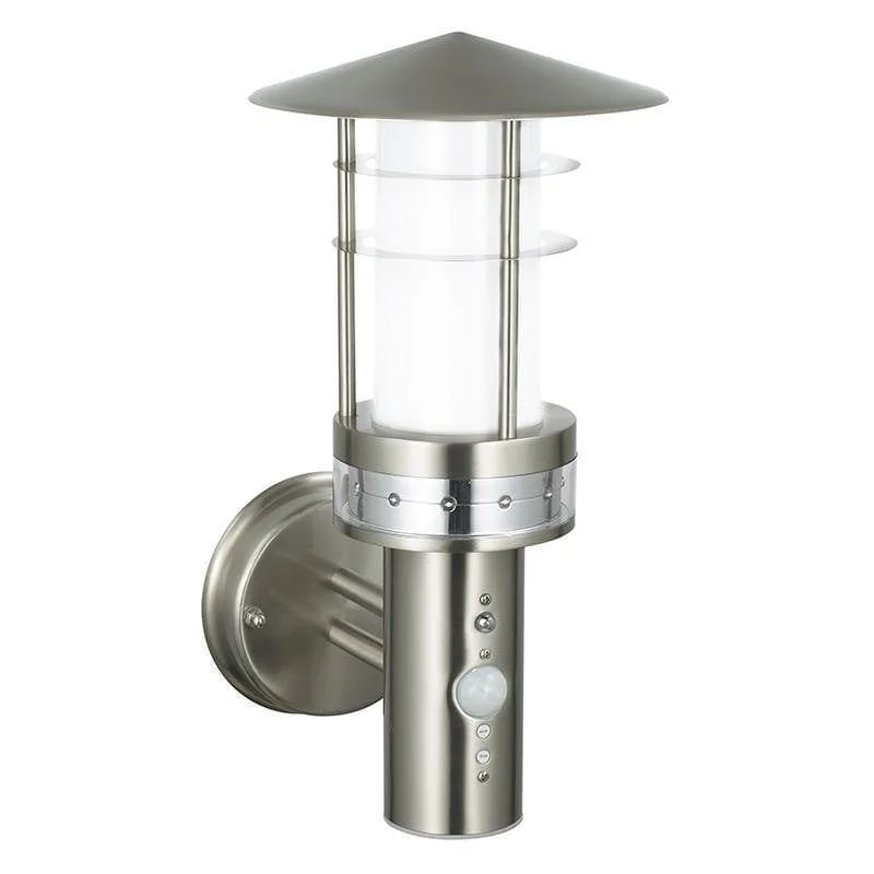 Saxby Pagoda Brushed Stainless Steel Outdoor PIR Wall Light