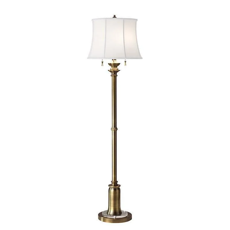 Feiss Stateroom Brass Floor Lamp With White Linen Shade