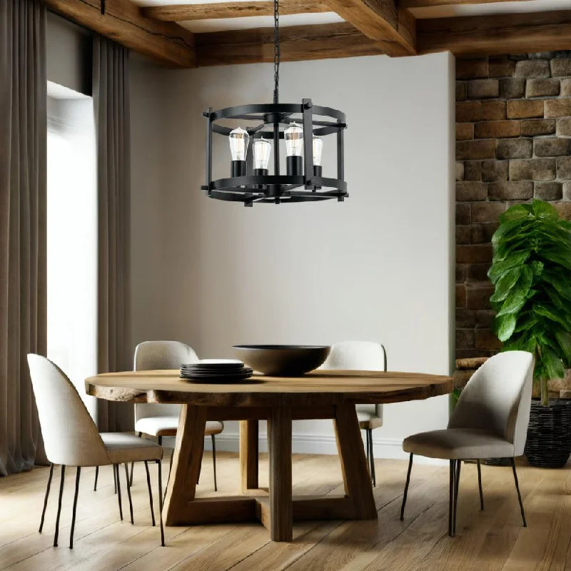 Modern 4 Light Pendant in Antique Brass, Black or Nickel