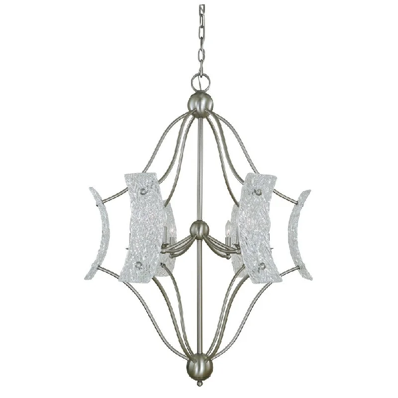 Chandeliers with Clear Crystal for a Sparkling EffectChandeliers with Clear Crystal for a Sparkling EffectFramburg 5526 BN Six Light Foyer Chandelier Palermo Brushed Nickel - Exact Size