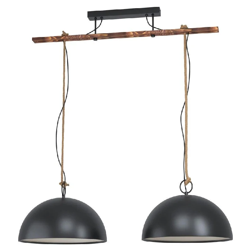 Hodsoll 2Lt Pendant Light in Black and Rustic Wood