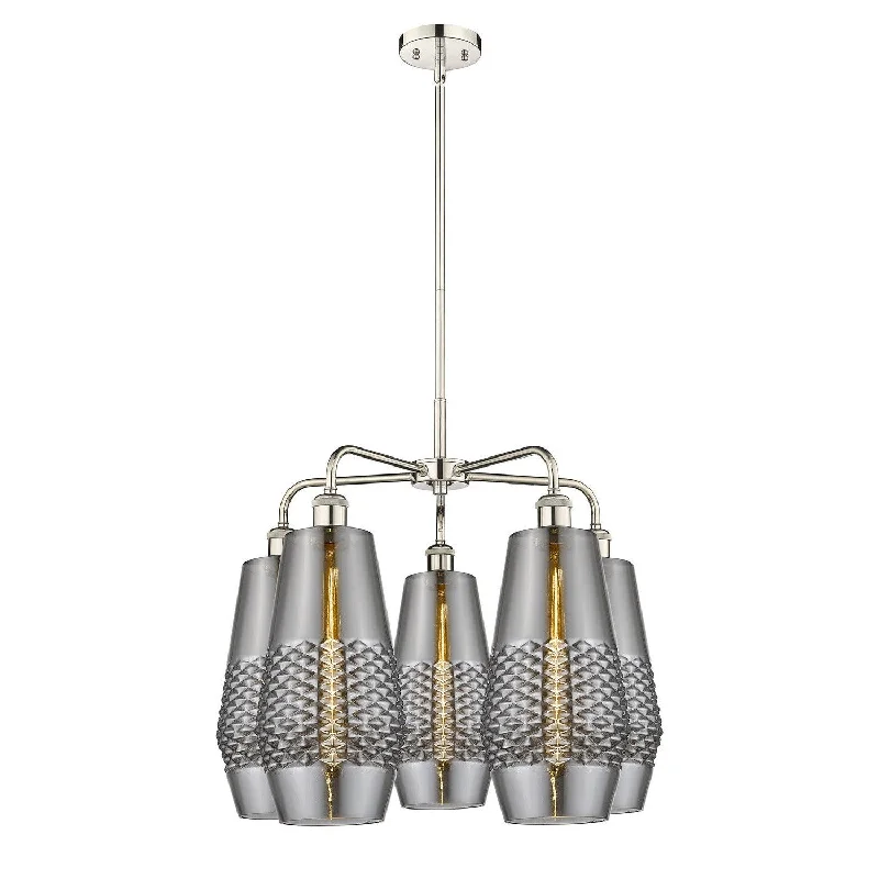 French Country Chandeliers with a Romantic AuraFrench Country Chandeliers with a Romantic AuraInnovations Downtown Urban 516-5CR-PN-G683-7 Chandelier Light - Polished Nickel