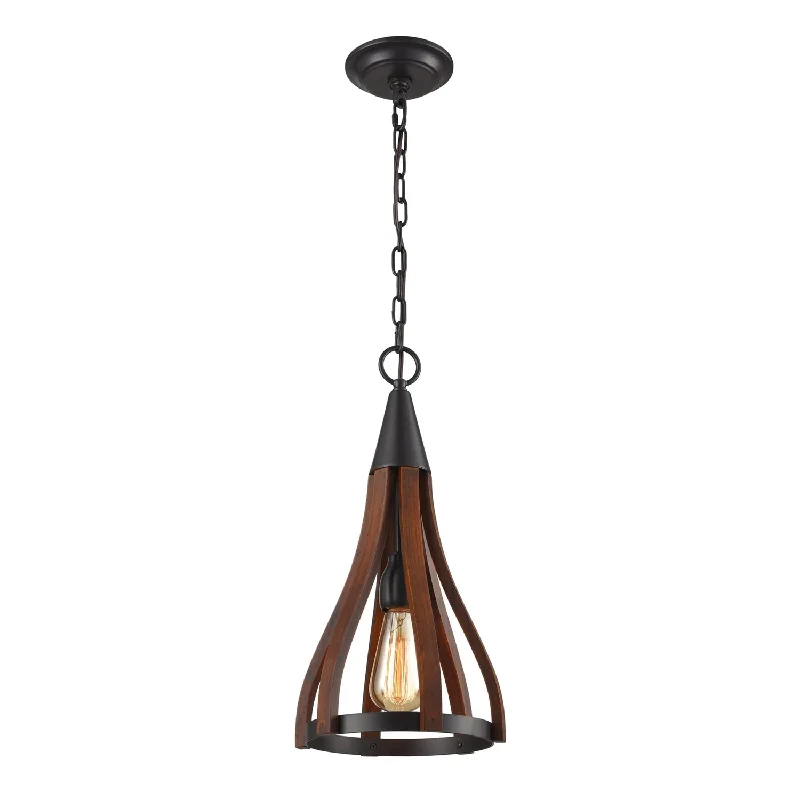 Khaleesi Bell Pendant Light in Oak Dark Red Wood (Small)