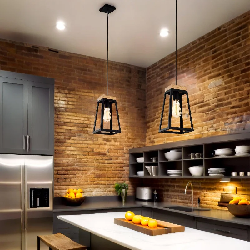 Lanterna Trapezium Wood Pendant Light (Matt Black or Matt White)