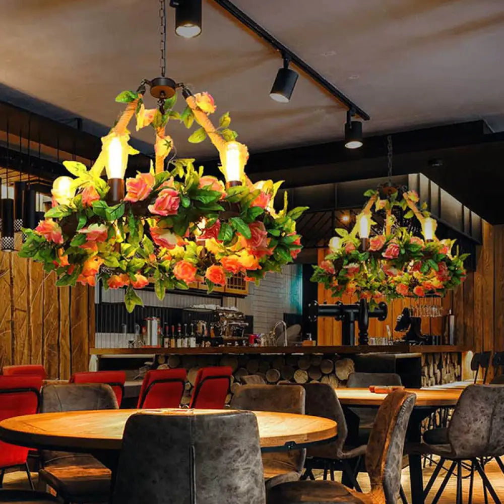 Chandeliers for High Ceilings to Fill Vertical SpaceChandeliers for High Ceilings to Fill Vertical SpaceIndustrial Metal Black Chandelier with 6 Bare Bulb Lights and Flower Decor - LED Pendant Lighting