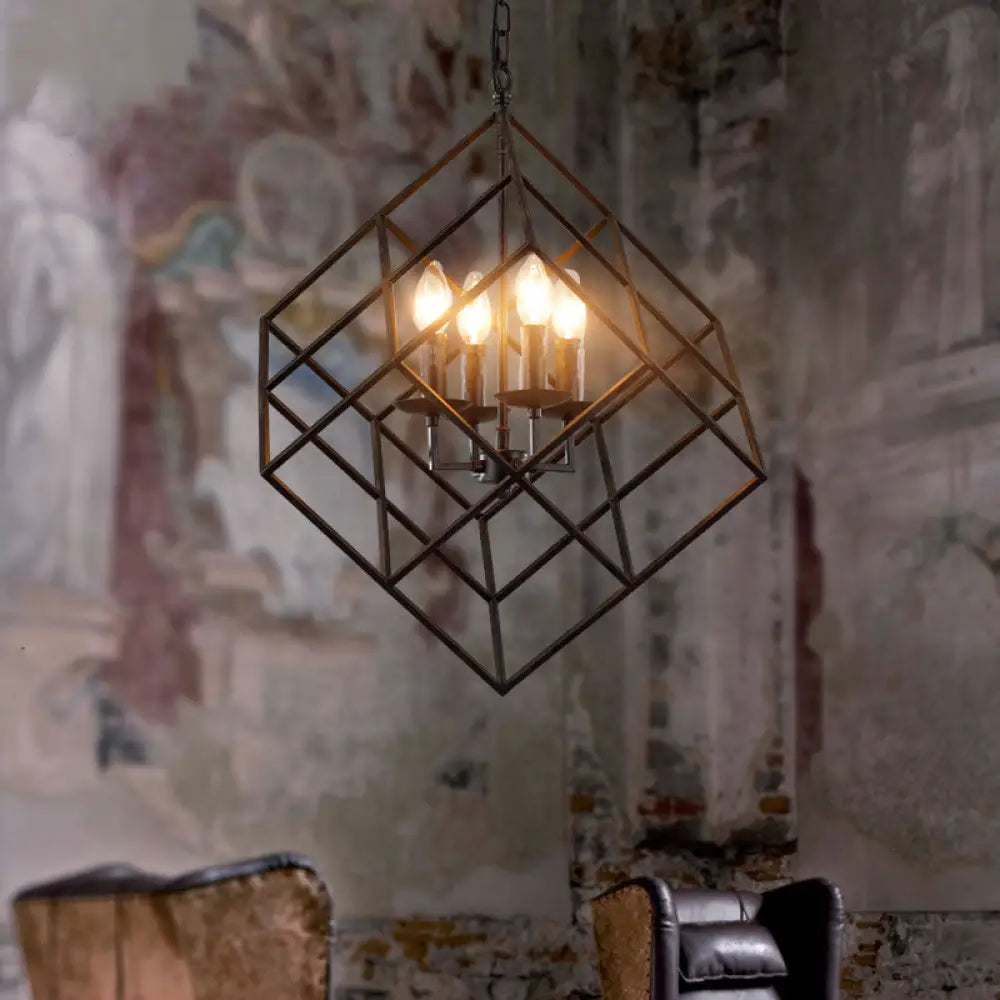 Art Deco Chandeliers for a Retro - Glam LookArt Deco Chandeliers for a Retro - Glam LookBlack Industrial Metal Wire Square Chandelier Light - 4 Lights for Restaurant Ceiling