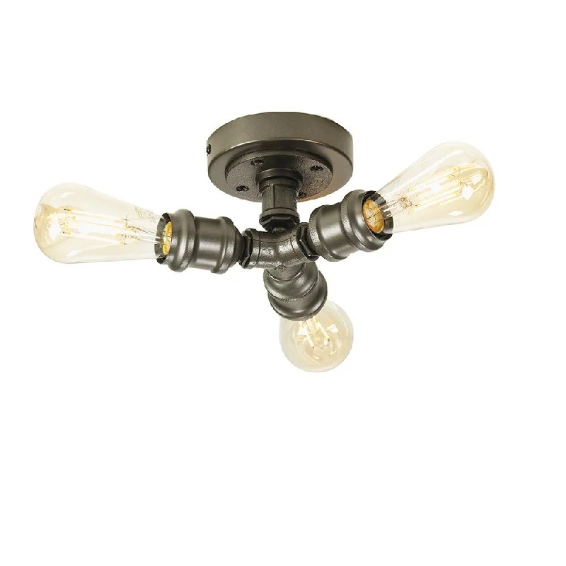 Oaks Iron 3 Light Gun Metal Flush Ceiling Light