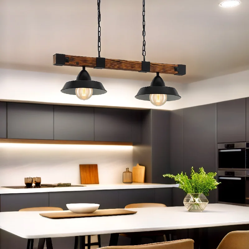 Oldbury Timber Pendant Light 2Lt/3Lt in Black and Rustic Timber