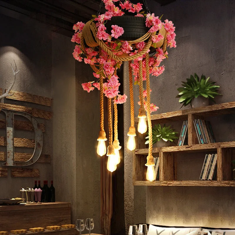 Chandeliers for Living Rooms to Create a Focal PointChandeliers for Living Rooms to Create a Focal Point6-Light Pink/Green Chandelier Hemp Rope Pendant with Open Bulb and Rubber Tire Decor