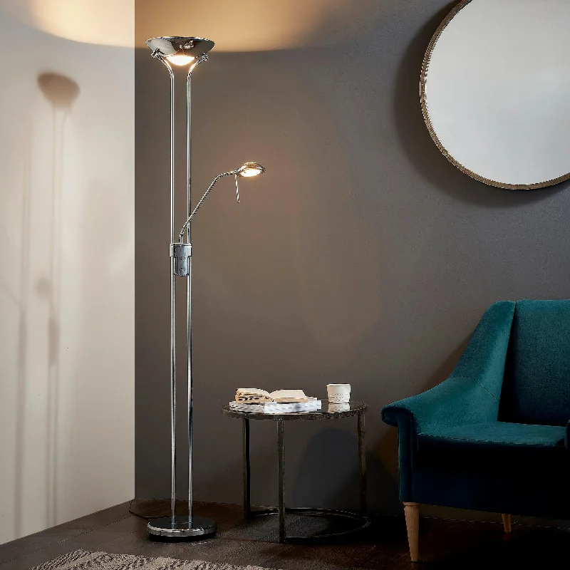 Rome Satin Chrome Mother & Child Floor Reading Lamp