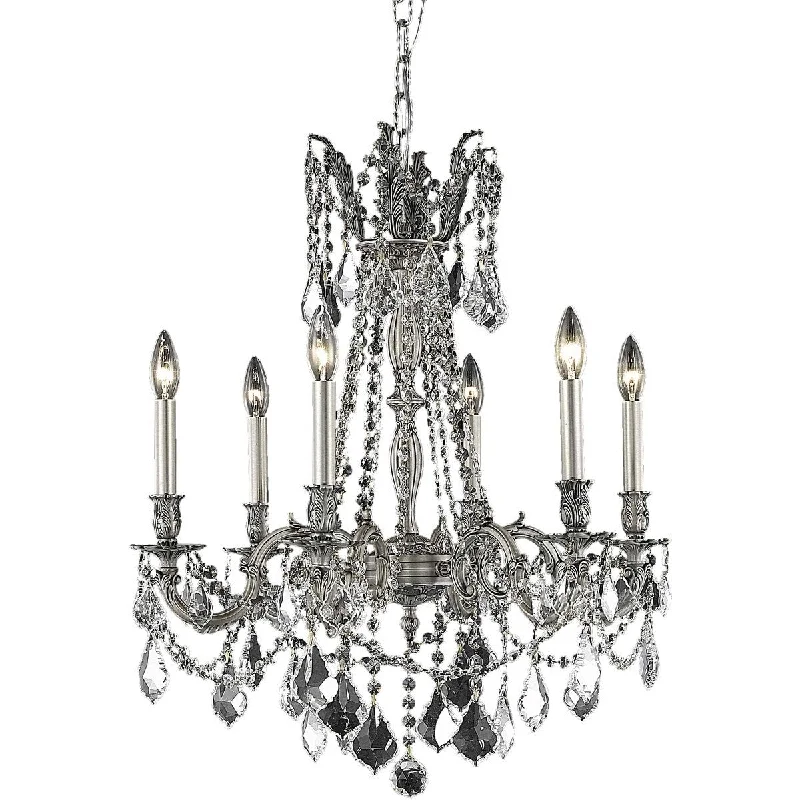 Ceiling - Mounted Chandeliers for Standard CeilingsCeiling - Mounted Chandeliers for Standard CeilingsRosalia 6 light Pewter Chandelier Clear Elegant Cut Crystal - One Size