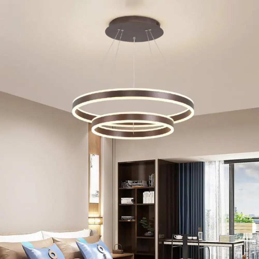 Mid - Century Modern Chandeliers for Vintage AppealMid - Century Modern Chandeliers for Vintage AppealHanging Pendant Metal LED Circle Chandelier Lamp - Simplicity 2/3-Tier, Coffee Finish