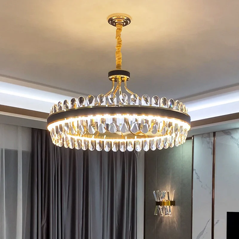 Chandeliers with Clear Crystal for a Sparkling EffectChandeliers with Clear Crystal for a Sparkling EffectSimplicity Ring LED Chandelier Light with K9 Crystal, Gold-Black Pendant Fixture for Living Room Chandeliers with Clear Crystal for a Sparkling EffectChandeliers with Clear Crystal for a Sparkling EffectSimplicity Ring LED Chandelier Light with K9 Crystal, Gold-Black Pendant Fixture for Living Room